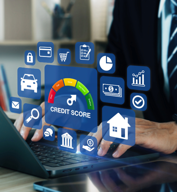 person using laptop reviewing their credit score