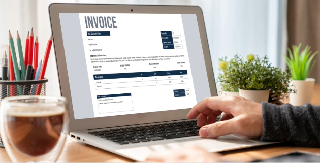 invoice on laptop screen