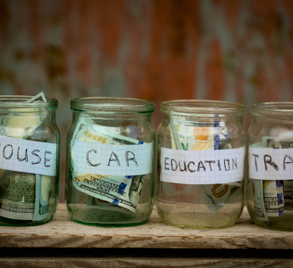 jars of cash savings for new car
