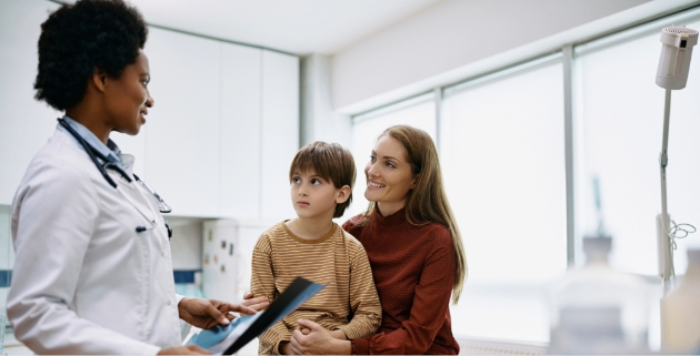 mom and son in doctor's office