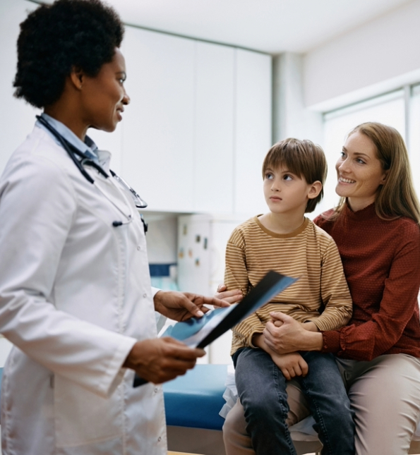 mom and son in doctor's office